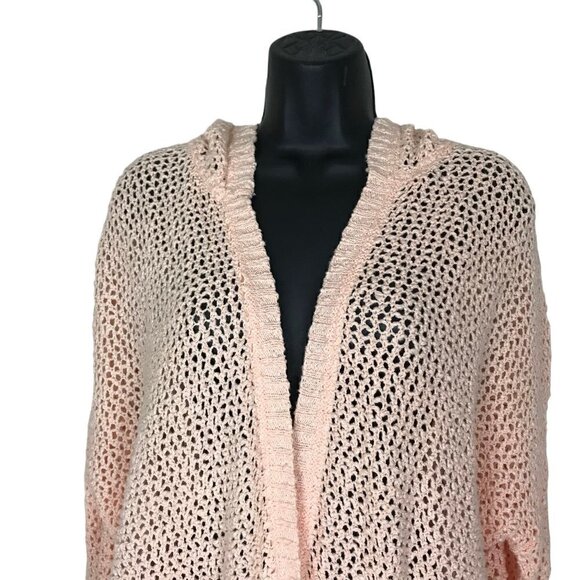 Aritzia Talula Peach Oversized  Open Knit Cardigan With Hood Size S - Picture 2 of 6